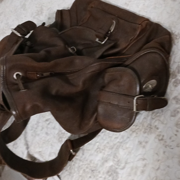 Unisex Brown leather Backpack lined - Picture 3 of 12